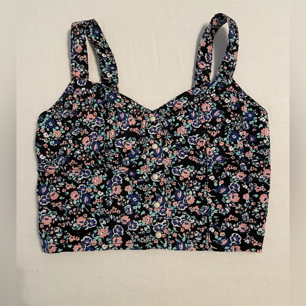 H&M floral button up crop top size 4